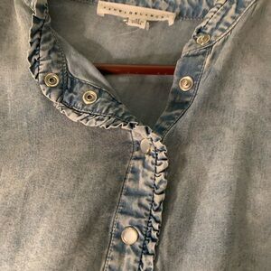 Blue Denim Ruffle Snap Shirt